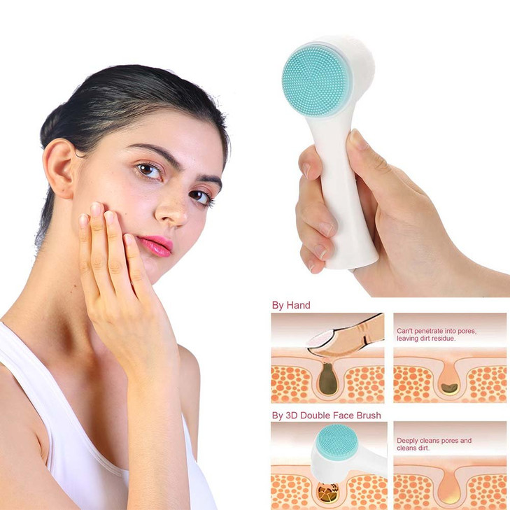 Cleansing Brush, Double Sided Clean & Exfoliating & Massage Soft, Silicon Face Pore Cleanse, Blackhead, Dry or Wet Multi-Purpose(Blue) online at globaldelivered