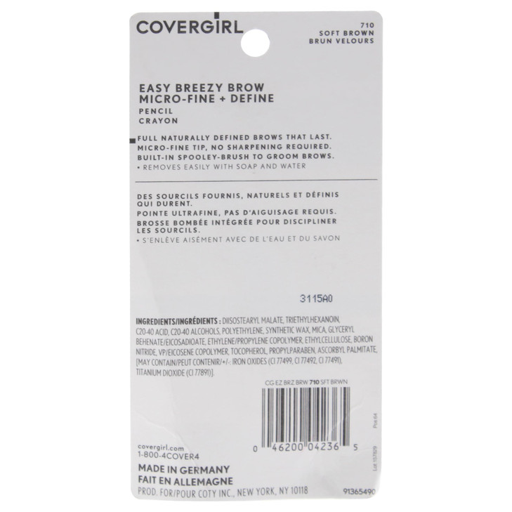 COVERGIRL Easy Breezy Brow MicroFine and Define Pencil Soft Brown 003 Pound Brown Eyebrow Pencil No Sharpening Needed Bu
