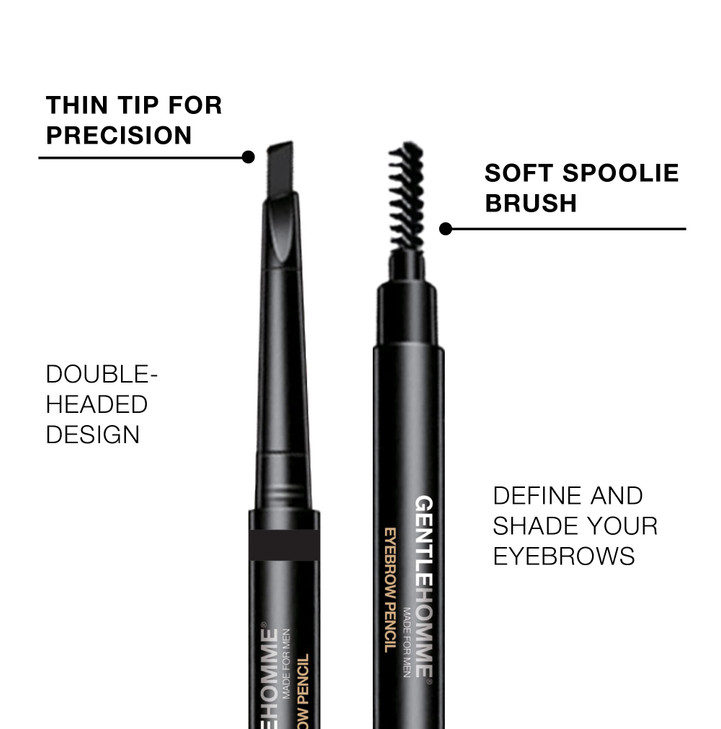 Gentlehomme Mens 2in1 Eyebrow Brush Pencil Shape Define Fill In UltraThin LongLasting Black Vegan 2 Pencils