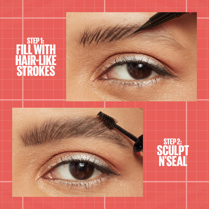 Maybelline BuildABrow 2in1 Brow Pen and Sealing Eyebrow Gel Eyebrow Makeup for RealLooking Fuller Brows Deep Brown 1 Cou