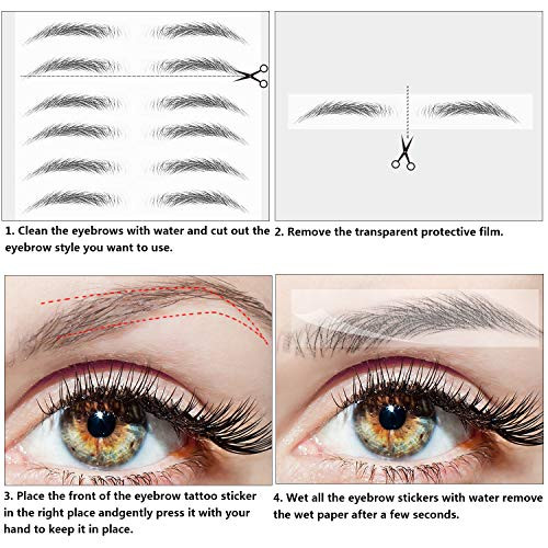 Maitys 12 Sheets 108 Pairs 4D Hair Like Waterproof Eyebrow Tattoos Stickers Temporary Transfer Brows Decal Peel off Fake