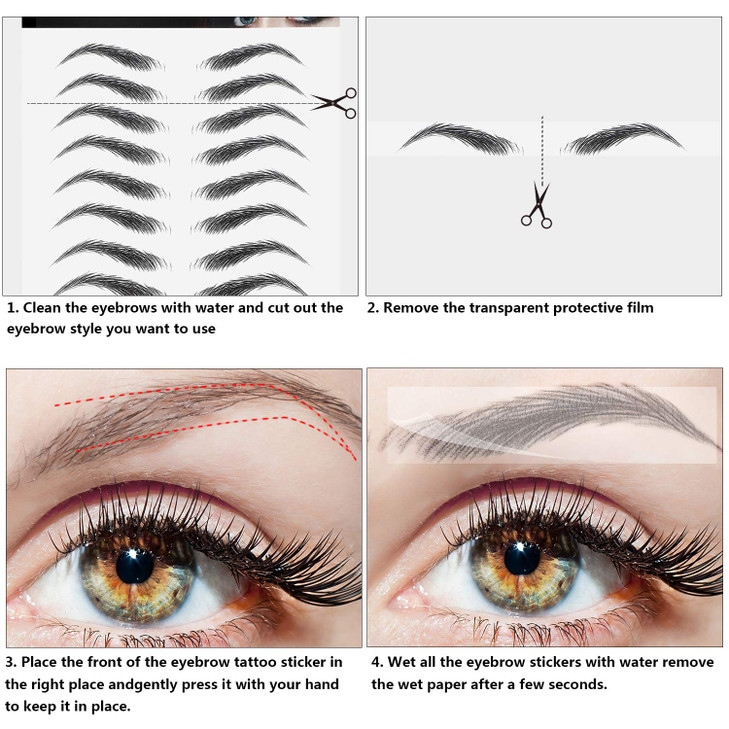 Maitys 12 Sheets 108 Pairs 4D Hair Like Waterproof Eyebrow Tattoos Stickers Temporary Transfer Brows Decal Peel off Fake