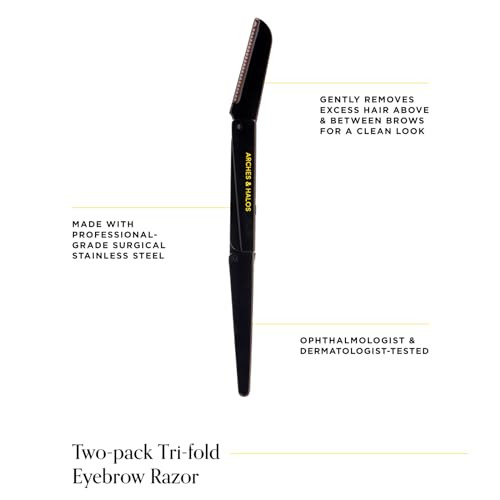 Arches and Halos Two Pack TriFold Eyebrow Razor Travel Size Eye Brow Razors for Women RustProof Ease to Use for Precise