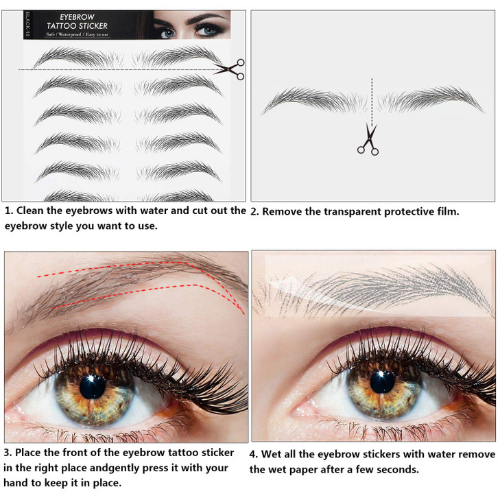 Blulu 6 Sheets 4d Hairlike Waterproof Eyebrow Tattoos Stickers Transfers Temporary Brow Tattoo Peel off Grooming Shaping