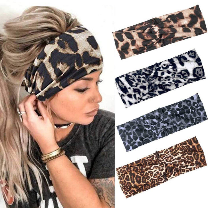 Fashband Boho Leopard Print Headbands Criss Cross Knotted Hair Bands Elastic Stretchy Twist Head Wraps Yoga Outdoor Head Scarfs Headpiece for Women G online at globaldelivered