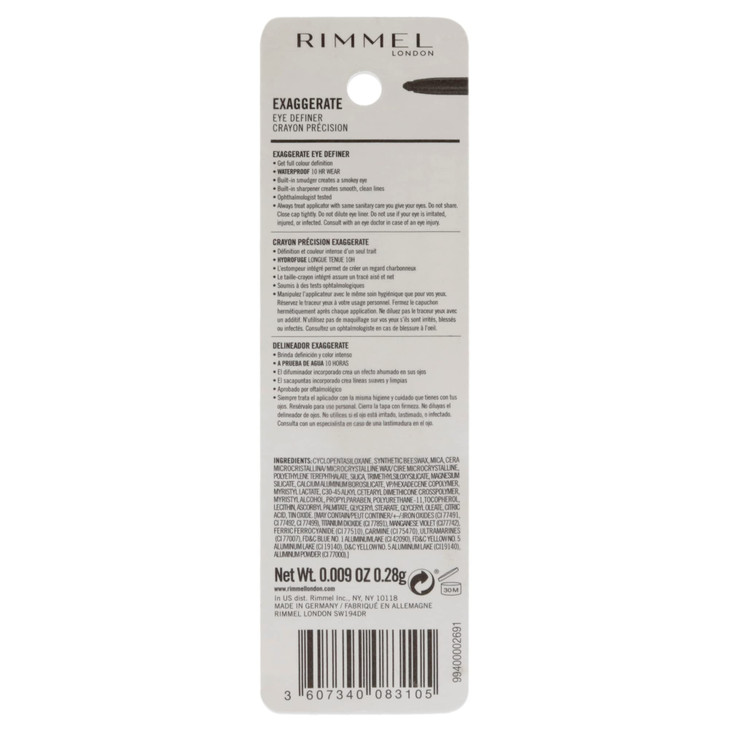 Rimmel London Exaggerate Waterproof Eye Definer Eyeliner Highly Pigmented LongWearing BuiltIn Smudger 230 Deep Ocean 001