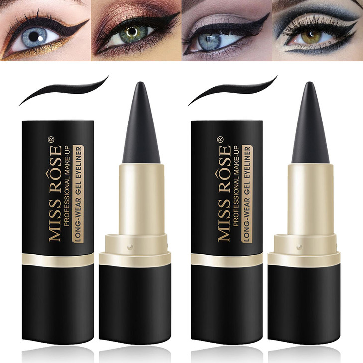 LOKFAR 2 Pcs Black Gel Cream Eyeliner Set Tool Smudge Proof and Waterproof Matte Quick Dry Black Eyeliner Pencil Tattoo