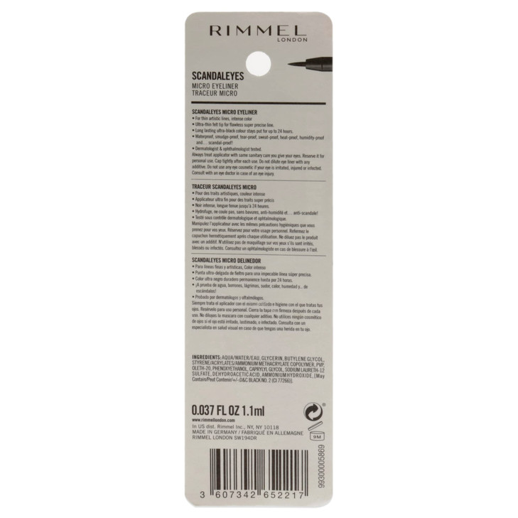 Rimmel London Scandaleyes Micro Eyeliner Waterproof LongWearing SmudgeProof 001 Black 004oz