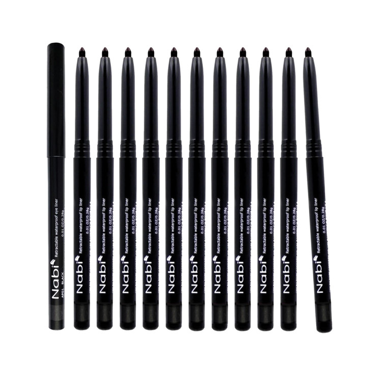 Nabi Retractable Waterproof Eyeliner Pencil 12Pack SmudgeProof LongLasting Hypoallergenic Professional Makeup Eyeliner f