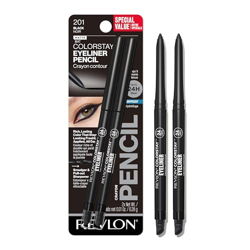 Revlon ColorStay Pencil Waterproof Eyeliner SmudgeProof Eye Makeup with BuiltIn Sharpener 201 Black 2 pack