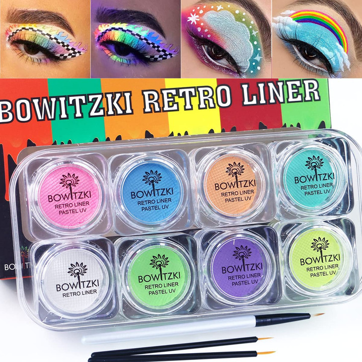 Bowitzki 8x5 Gram Water Activated Eyeliner Hydra Liner Makeup UV Glow Fluorescent Color Graphic Retro Face and Body Pain