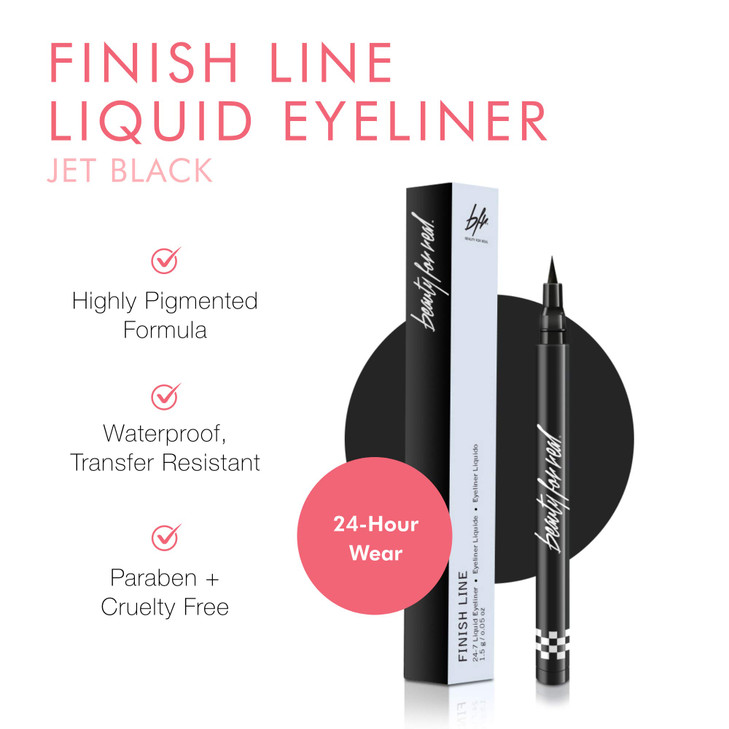 Beauty For Real Finish Line Liquid Eyeliner Jet Black 24Hour Wear Highly Pigmented TransferResistant Waterproof Formula