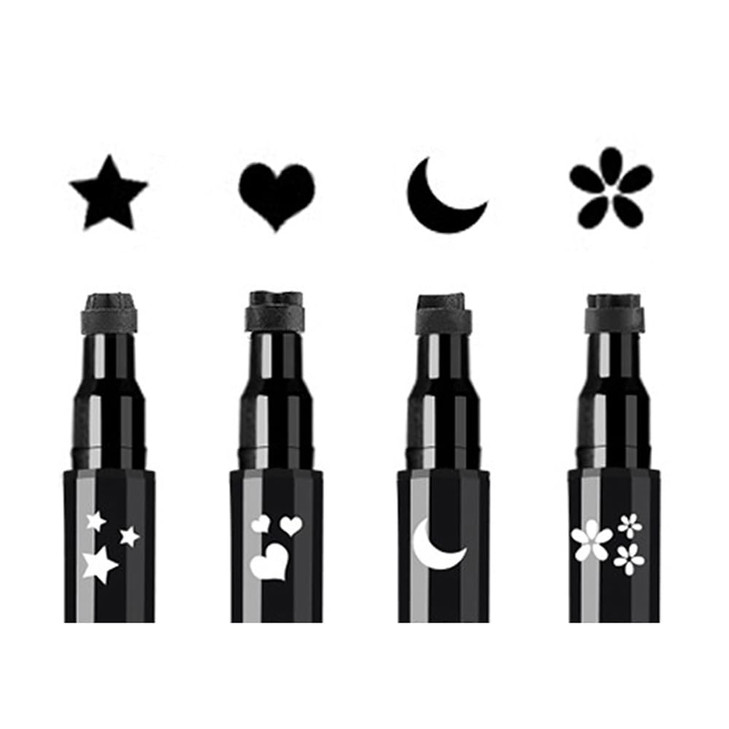 Face Stamp Eyeliner Set 4 PCs Black Shape Stamps and Felt Eye Liners Dual ended 2in1 Eye Makeup Pen