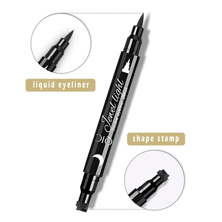 Face Stamp Eyeliner Set 4 PCs Black Shape Stamps and Felt Eye Liners Dual ended 2in1 Eye Makeup Pen