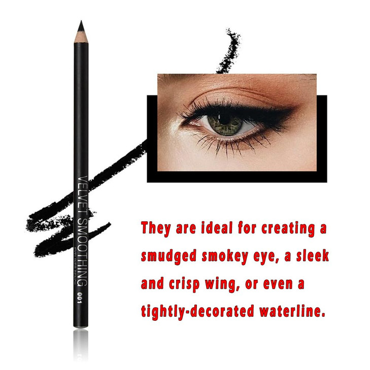 Black Eyeliner Pencil Set 12 PCs Matte Silky Formulas Waterproof Eye Crayon Liners