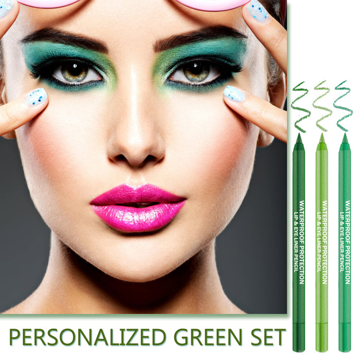 CAHIUYOA 3Piece Green Eyeliner Set Metallic Pearl Shimmer Eye Shadow Pencils with Glitter Finish