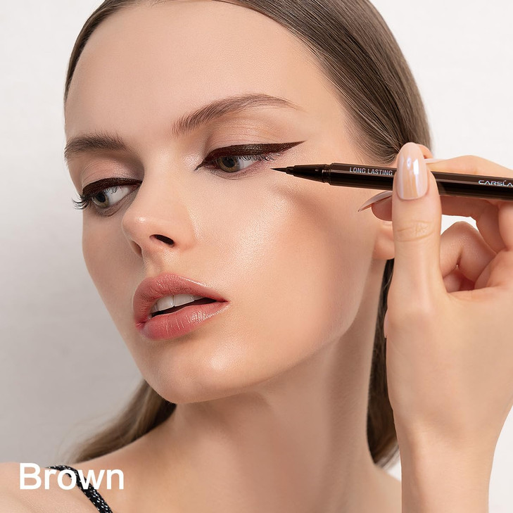 CARSLAN Liquid Eyeliner Brown Eyeliner Liquid Liner 12H Longlasting Eyeliners Waterproof Smudgeproof High Pigmented Eyel