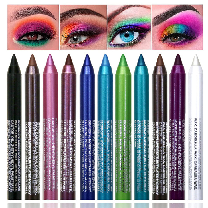ASCOKA 10 Color Eyeliner Pencil Set Glitter Blue Pearl Eye Lip Liner Waterproof Metallic Finish