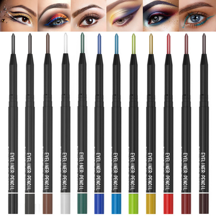 KAIQIKAIXI 12 Kinds Of Color Eyeliner Pen EyebrowEye Shadow Pencil Lip Line Pen Eyelid Pad Pencil Makeup Set Tool 12PCS