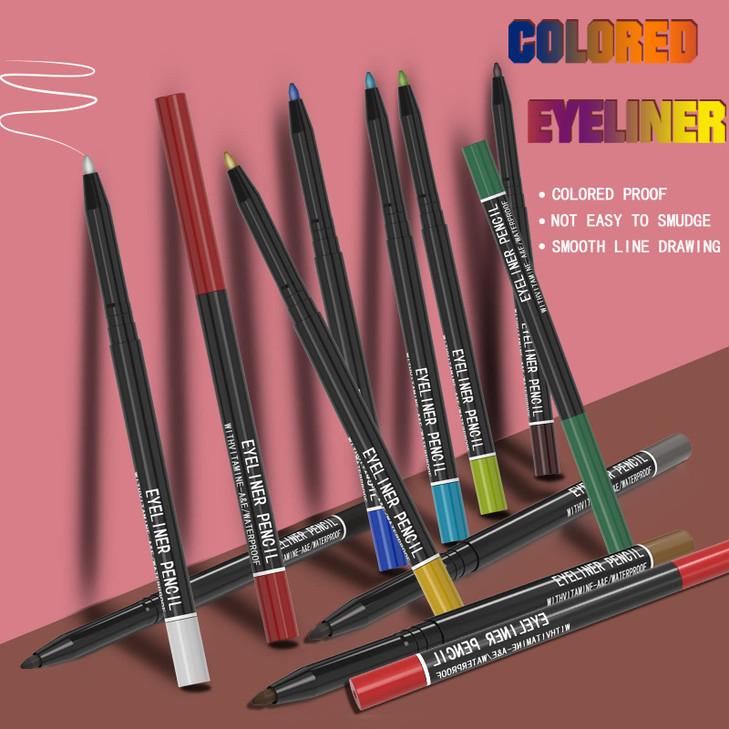KAIQIKAIXI 12 Kinds Of Color Eyeliner Pen EyebrowEye Shadow Pencil Lip Line Pen Eyelid Pad Pencil Makeup Set Tool 12PCS