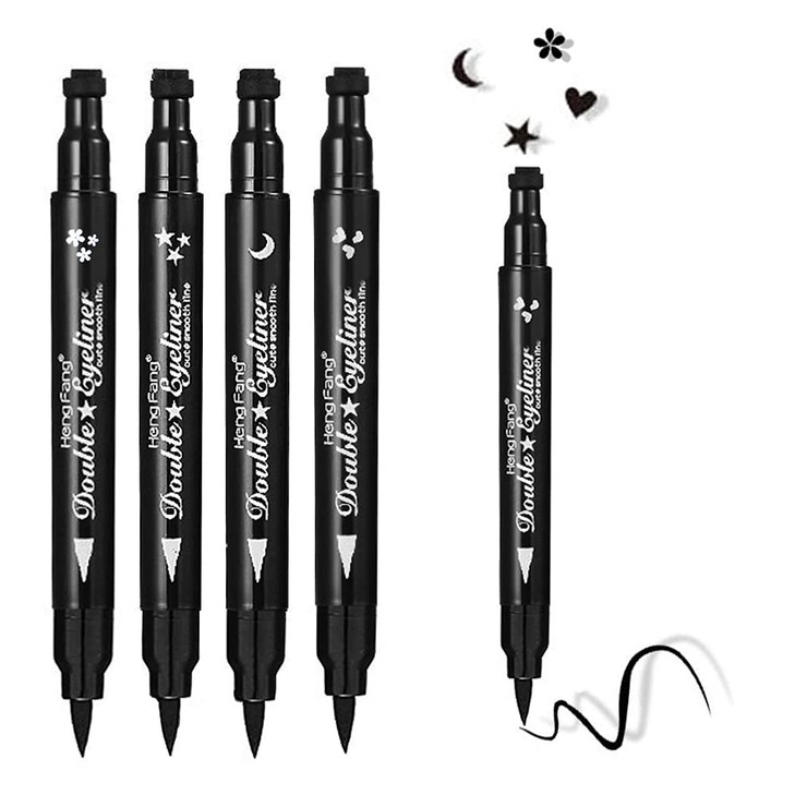 FATUXZ Doubleheaded Liquid Eyeliner Pen Stamp Super Slim Gel Felt Tip Waterproof Long Lasting Makeup ToolHeartMoonflower