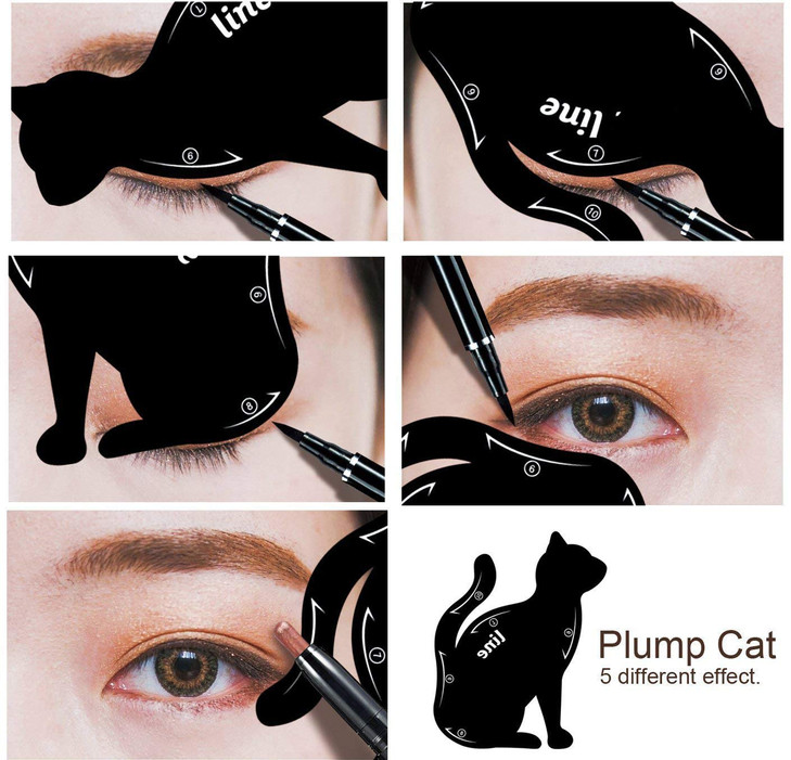 2 in 1 Cat Shape Eyeliner Template Stencil Smoky Eyeshadow Applicators Eyeliner Plate Matte PVC Material Professional Mu