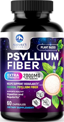Psyllium Husk Fiber Supplement 1500mg - Vegan Prebiotic, Soluble Fiber for Daily Digestive Health & Regularity Support, Natural Psyllium Powder Caps,