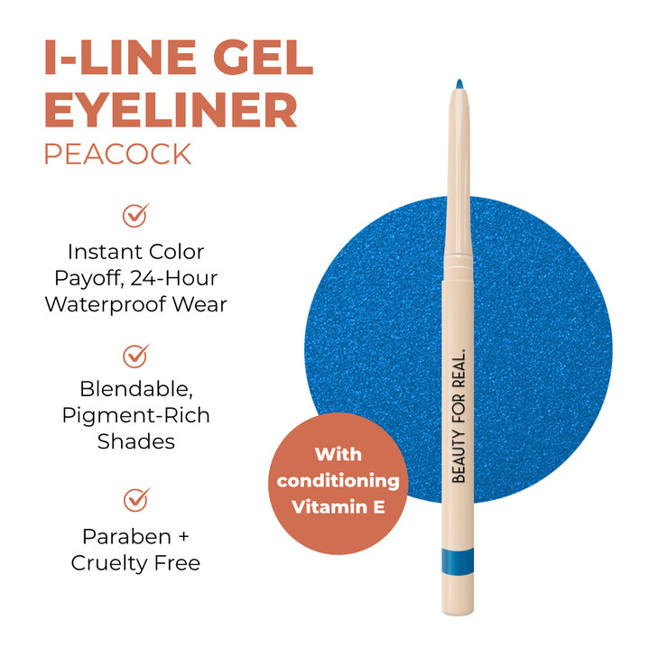 Beauty For Real ILine 247 Eyeliner Peacock Rich Brilliant Blue LongWearing Waterproof Gel Formula Safe for Sensitive Eye