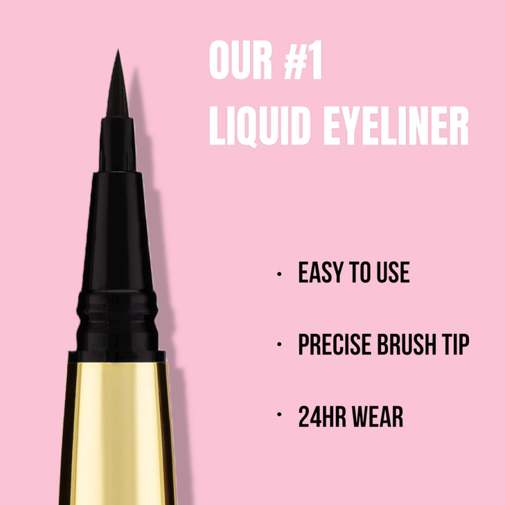 Rouge Rogue Waterproof Liquid Eyeliner UltraBlack SmudgeProof LongLasting Vegan CrueltyFree Precision Brush Tip for Wing