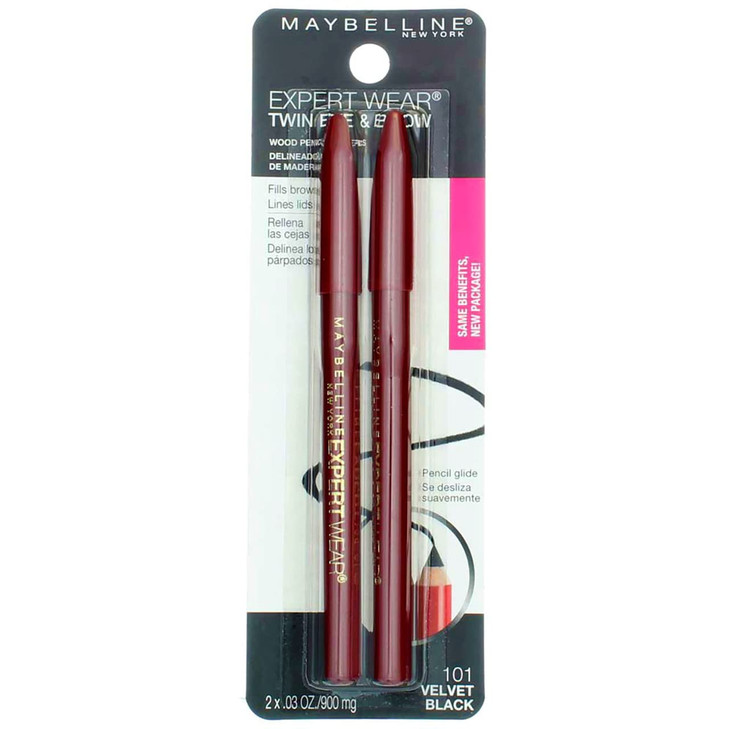 Maybelline Expert Eyes Twin Brow And Eye Pencils Velvet Black 101 2 ea Pack of 2