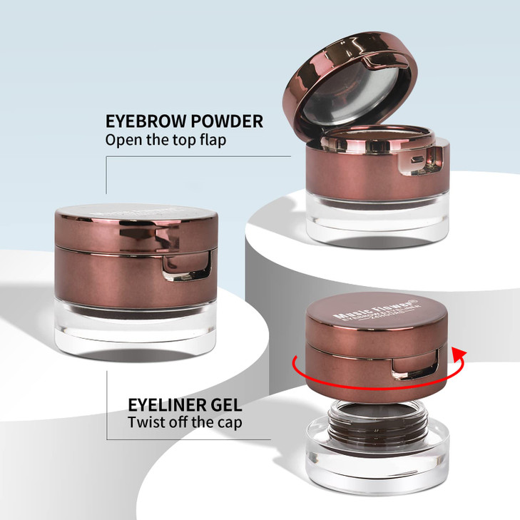 Music Flower Gel Eyeliner Eyebrow Powder Black and Brown Waterproof Smudgeproof Long Lasting Makeup Eyeliner Gel with Br