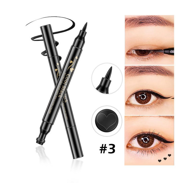 Pinkiou 2 in 1 Doubleheaded Liquid Eyeliner Pen Stamp Super Slim Gel Felt Tip High Pigment Black Waterproof Smudgeproof