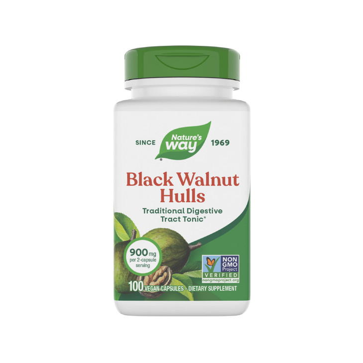 Nature's Way Black Walnut Hulls, Traditional Digestive Tract Tonic*, 900 mg per 2-Capsule Serving, Non-GMO Project Verified, Vegan, 100 Capsules (Pac online at globaldelivered