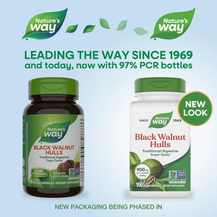 Nature's Way Black Walnut Hulls, Traditional Digestive Tract Tonic*, 900 mg per 2-Capsule Serving, Non-GMO Project Verified, Vegan, 100 Capsules (Pac online at globaldelivered