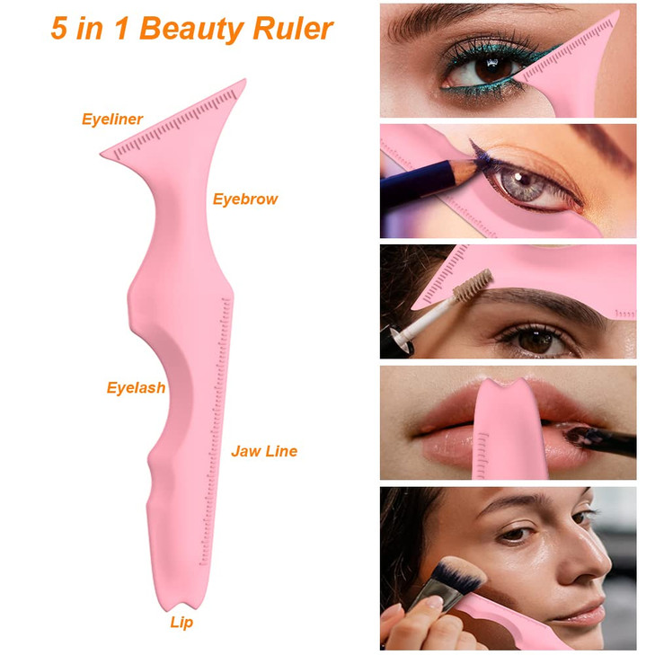 URGINO 5 in 1 Silicone Eyeliner Stencils Reusable Clean Winged Liner for EyesMake up Tools as Eyelash ShieldEyebrow Shap