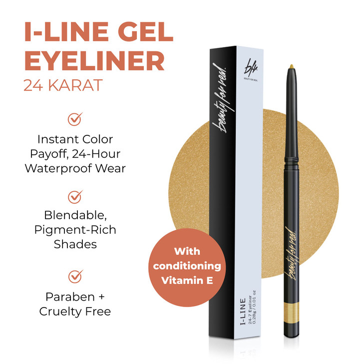Beauty For Real ILine 247 Eyeliner 24 Karat Metallic Gold LongWearing Waterproof Gel Formula Safe for Sensitive Eyes Con