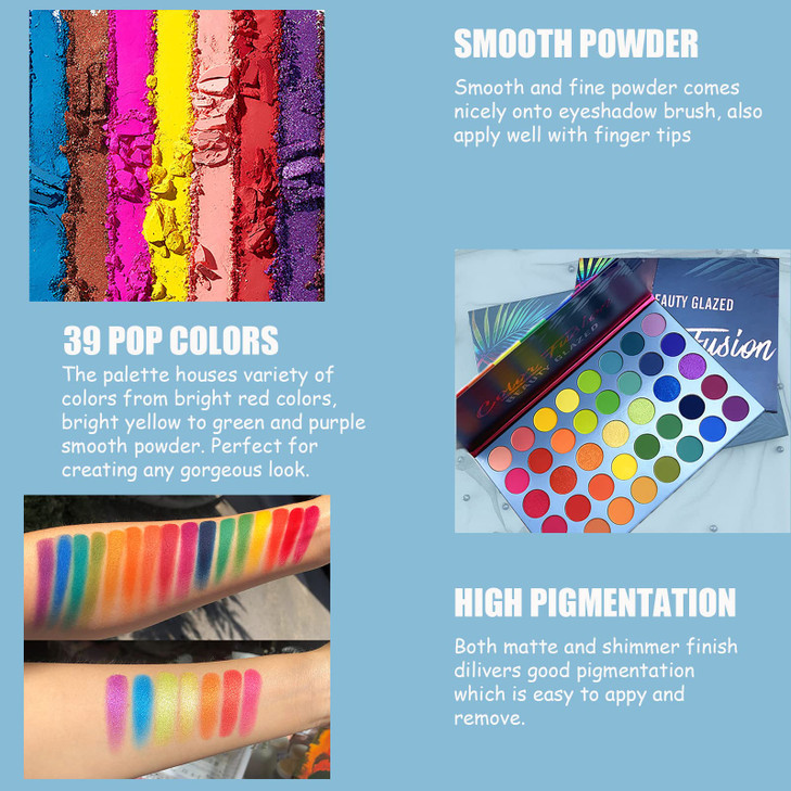 Color Fusion Eyeshadow Palette Highly Pigmented 39 Shades Pink Purple Matte and Shimmers Makeup Palette Blendable Waterp