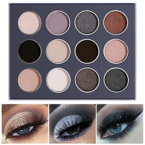 DELANCI Smokey Grey Eyeshadow Palette Black Gray Smoky Eye Shadow Pallet Goth Halloween Makeup Matte Shimmer Neutral Sil