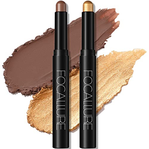 FOCALLURE 2 Pcs 2 in 1 Eyeshadow and Eyeliner PenWaterproof Eye Shadow PencilHypoallergenic EyeshadowHighlighter Eye Lin