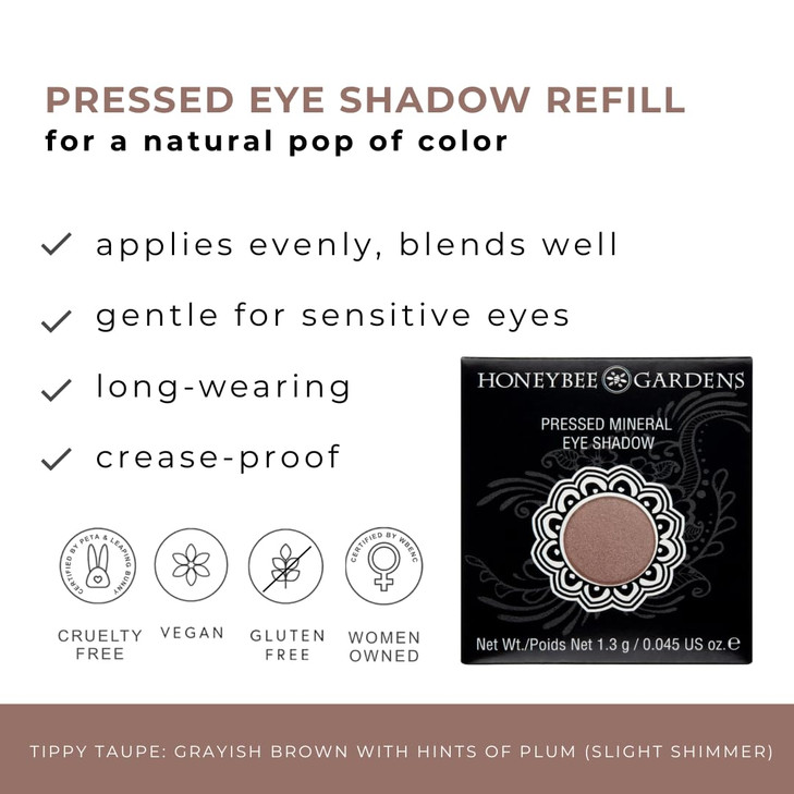 Honeybee Gardens Pressed Powder Eye Shadow Single REFILL Tippy Taupe Shimmering Gray Plum LongWearing Creaseproof Minera