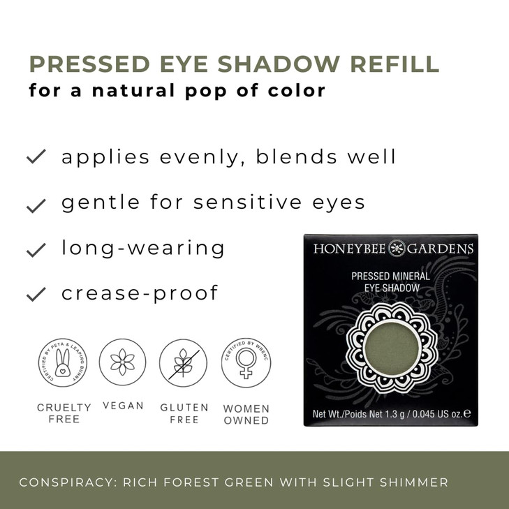 Honeybee Gardens Pressed Powder Eye Shadow Single REFILL Conspiracy Rich Forest Green LongWearing Creaseproof Mineral Co