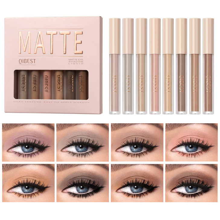 BestLand 8 Colors Liquid Matte Eyeshadow Set Nude Black Smokey Eyeshadow Cream Eyeshadow Primer Waterproof Quick Drying