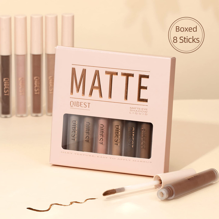 BestLand 8 Colors Liquid Matte Eyeshadow Set Nude Black Smokey Eyeshadow Cream Eyeshadow Primer Waterproof Quick Drying