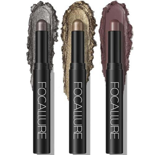FOCALLURE 3PCS Cream Eyeshadow Stick SetsMatte and Shimmer Eye Brightener Light to Dark Pink PencilLong Lasting Eye Shad
