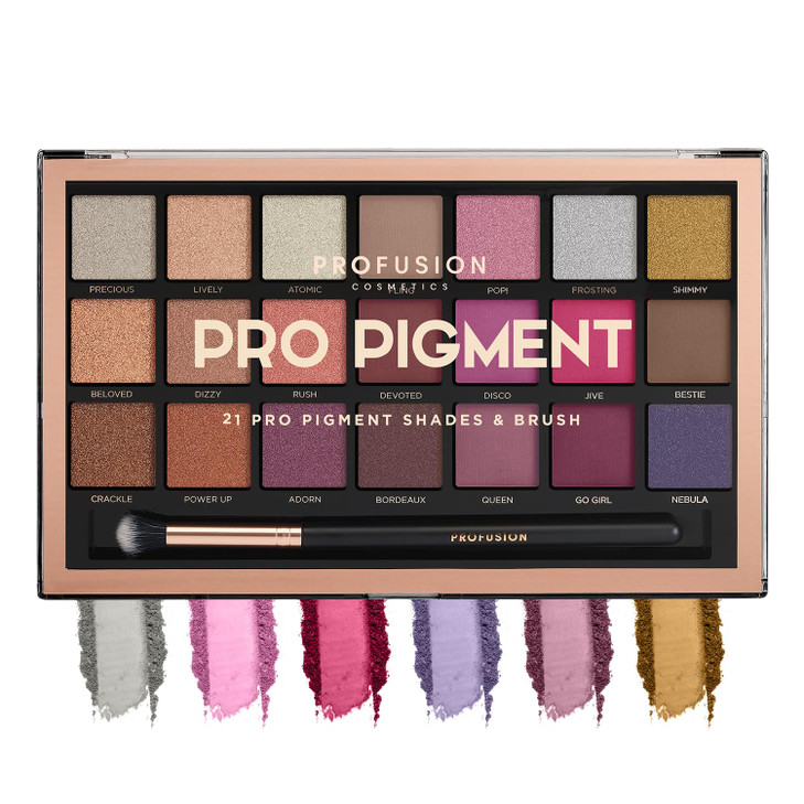 Profusion Cosmetics Pro Pigments 21 Shade Eyeshadow Palette Includes Eyeshadow Brush Highly Pigmented Matte and Shimmer
