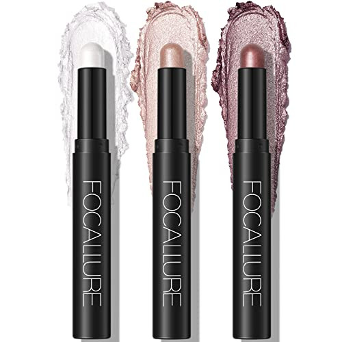 FOCALLURE 3 Pcs 2 in 1 Eyeshadow and Eyeliner Pen Shimmer Eye Shadow Pencil High Pigmented Eyeshadow Highlighter Eye Lin