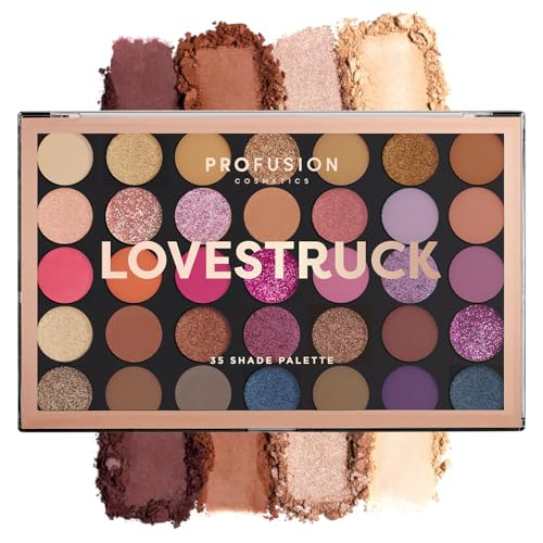 Profusion Cosmetics LoveStruck 35 Shades Eyeshadow Palette Pigmented Matte Shimmer Glitter Finishes Professional Makeup