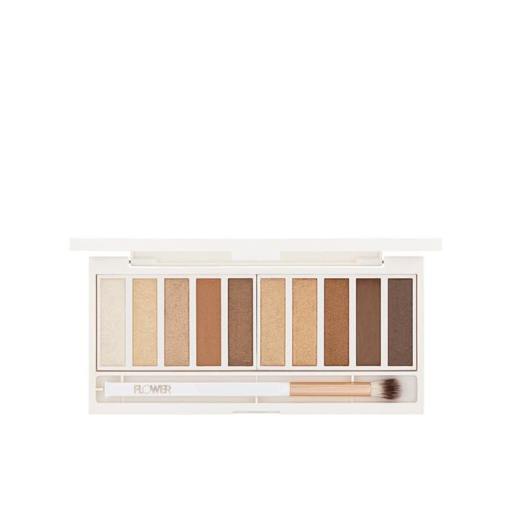 FLOWER Beauty By Drew Barrymore Shimmer Shade Eyeshadow Palette Neutral Colors Ten Shades Mix Layers Shades Easily Blend