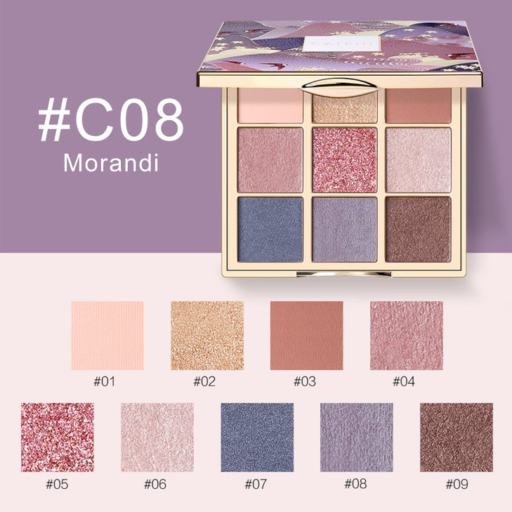 Catkin Eyeshadow Palettes 9 Blendable Shades Smooth Long Lasting Eyeshadow Matte and Glitter Eye Makeup Highly Pigmented