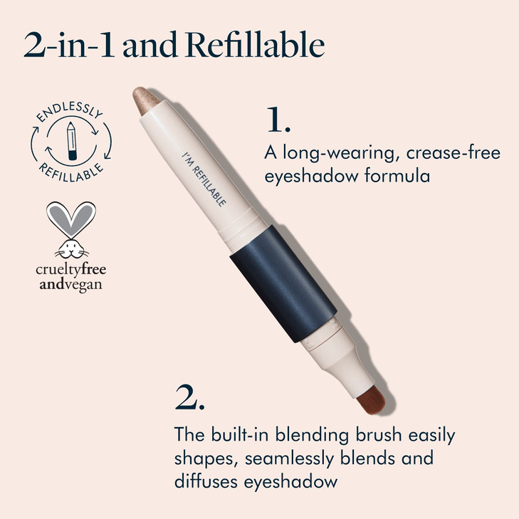 TRESTIQUE Shadow Crayon Refillable Eyeshadow Crayon With BuiltIn Blending Brush Sustainable Shadow Makeup Clean Beauty E